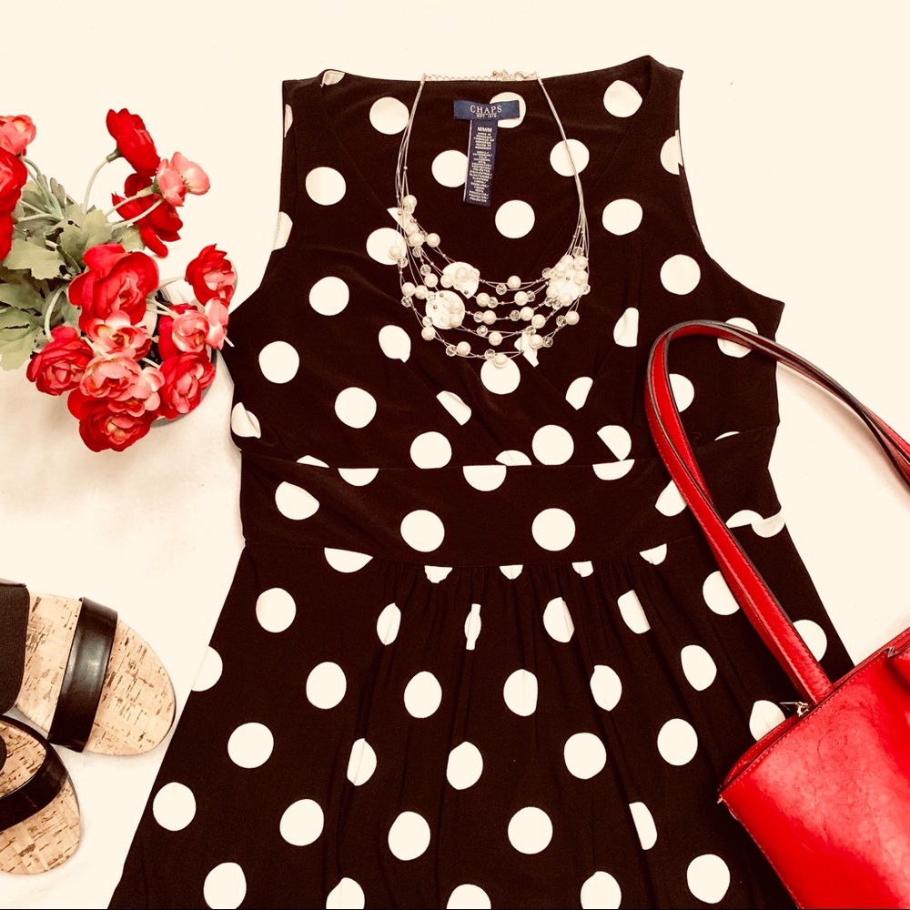 Black & White polka dot sleeveless dress,  M,Chaps - Picture 2 of 5